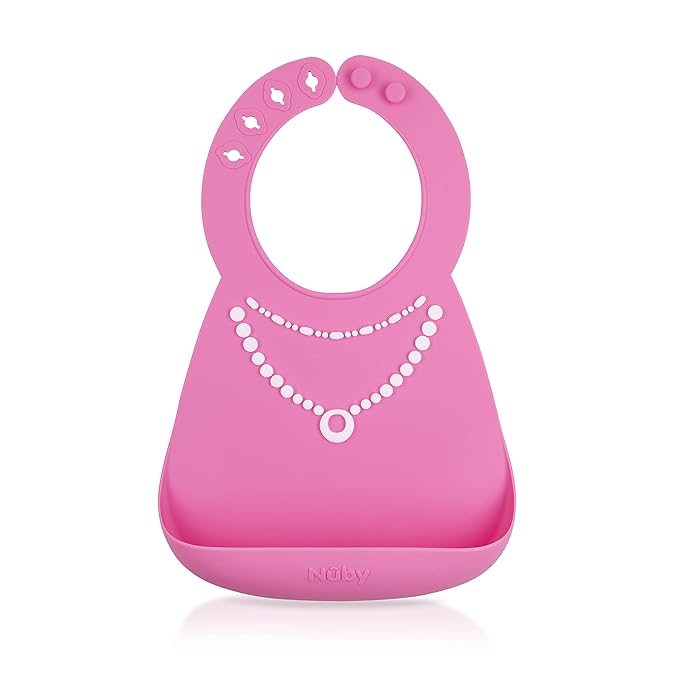 Nuby 3D Soft Silicone Baby Bib with Scoop - Silicone Bib for Toddlers and Babies 6+ Months - Pearl Necklace