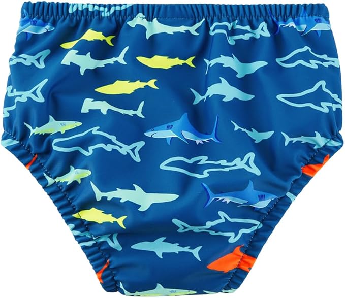 Baby Swim Diapers Reusable Washable Infant Diaper Swimsuit with Side Snap UPF 50+ Sun Protection for Pool Beach(0-6 Months,Red Sharks)