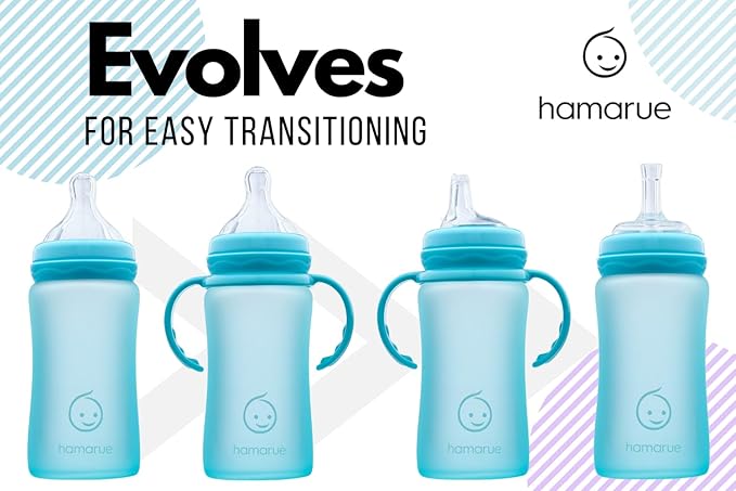 3-in-1 Glass Sippy Cups for Toddlers | Silicone Coated Glass Baby Bottles | Non-Toxic Transition Cup for Baby with Removeable Handles | Baby Straw Cup NB+,3M,6M,12M (Teal, 8 oz)