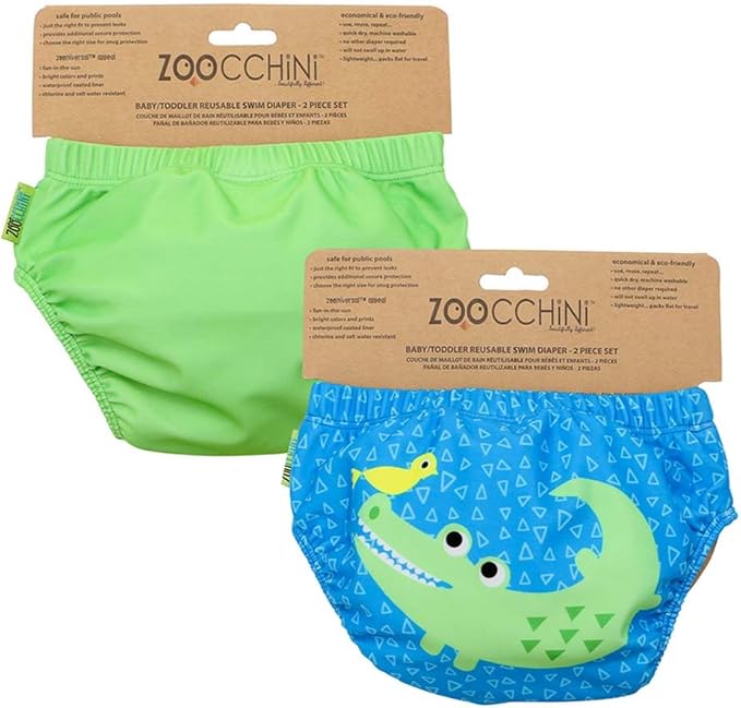 ZOOCCHINI Baby & Toddler Pack of 2 Reusable Swim Diapers – Waterproof with UPF 50+ Sun Protection, Chlorine & Salt Water Resistant, Leakproof Design - Aidan Alligator - 2T/3T