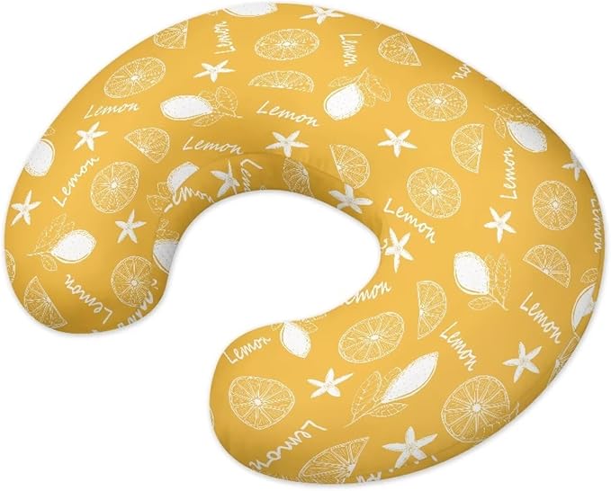 Orange Nursing Pillow Cover，Ultra Soft and Cozy Nursing Pillow Slipcovers for Breastfeeding and Bottle Feeding, Snug Fits for Bopy Pillow, Choice for Mom Lemon Print(Cover Only)