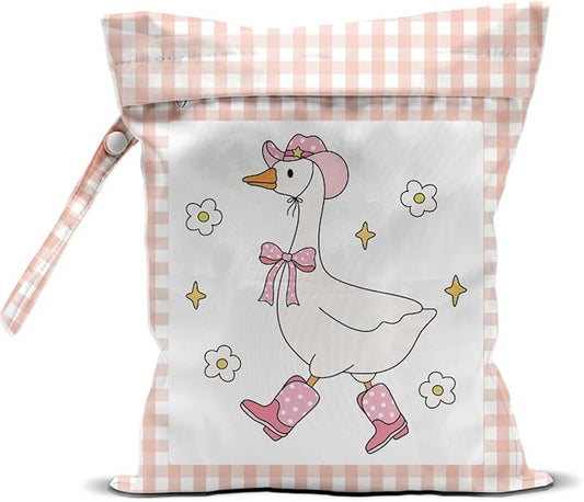 Wet Bag for Baby Swimsuit Kids Wet Dry Bag for Breast Pump Parts Diaper Bag Toiletries Daycare Organizer Beach Vacation Essentials Pink Silly Goose Plaid Travel Laundry Bags