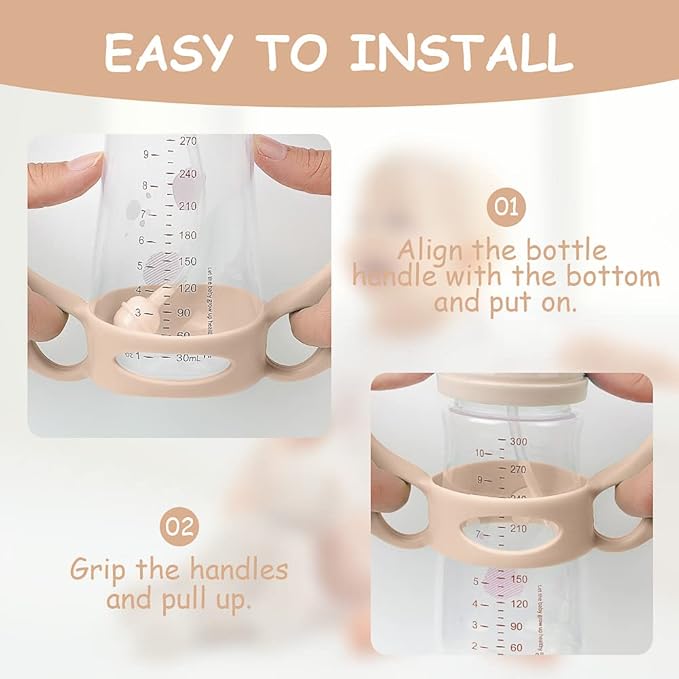 Aolso Silicone Baby Bottle Handles, 2PCS Pink/White Easy Grip Handles for Wide-Neck Bottles, BPA-Free, Dishwasher Safe