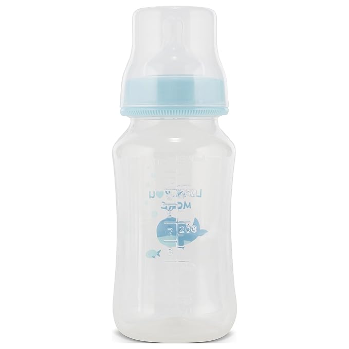 Premium 4-Pack Baby Bottles - 11 Ounce, Hourglass Shape, Fun Boys and Girls Prints, Clear Cover - BPA-Free