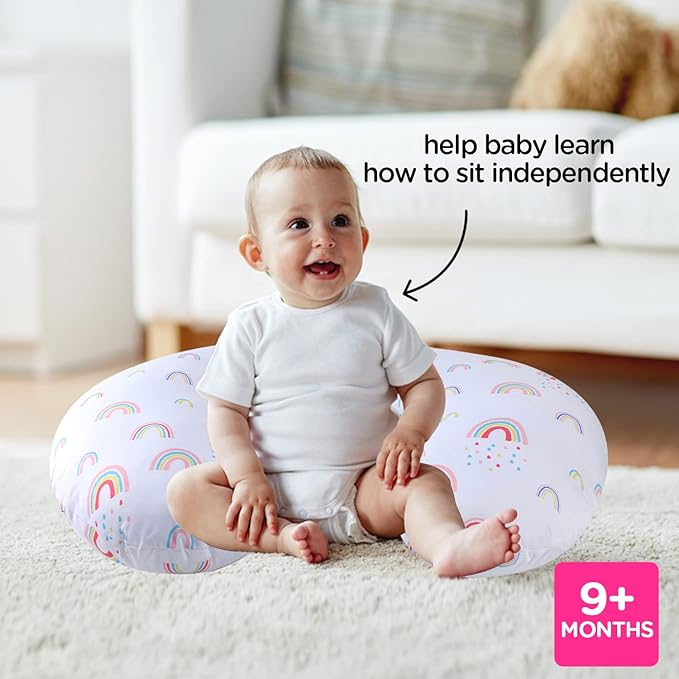 Plushii Nursing Pillow for Breastfeeding, Soft and Supportive Breastfeeding Pillow for Mom and Baby, Cute Feeding Pillow with Removable Cover for 0–12 Months, Rainbow World