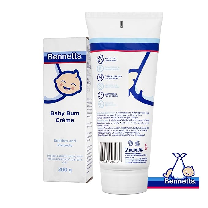 Bennetts Baby Bum Cream 200ml – Water-Repellent Diaper Barrier Cream for Newborns – Protects Against Nappy Rash & Redness