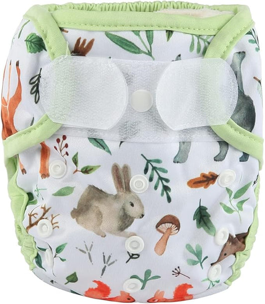 Baby Cloth Diaper Cover Nappy Hook and Loop Double Gusset 6.6lbs to 33lbs (Rabbits Wolves)