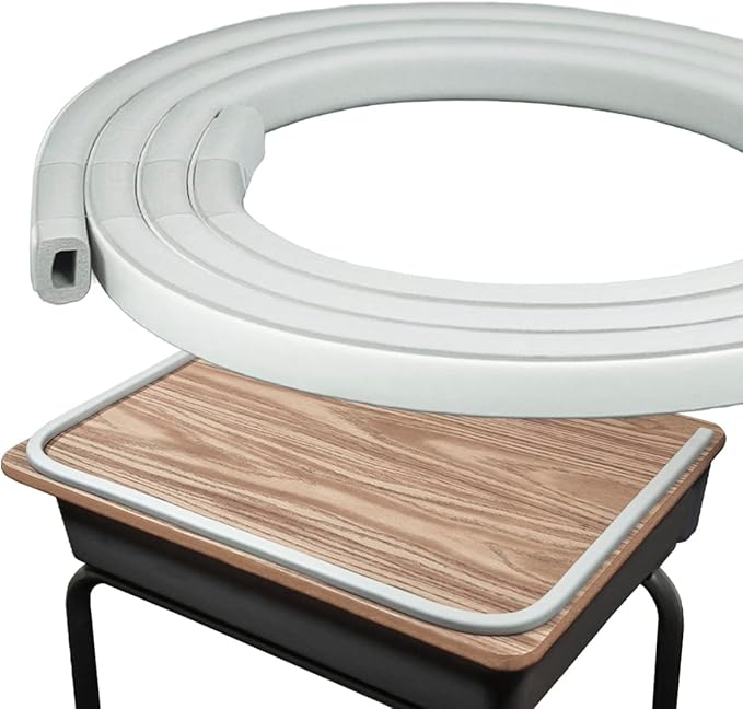 urbanhouse Raised Edge Guard for Kids’ Desks & Tables at School Or Home – Soft Foam Border to Prevent Items from Rolling Off, Adhesive‑Ready, Non‑Toxic, Flexible 6‑FT Strip – Grey