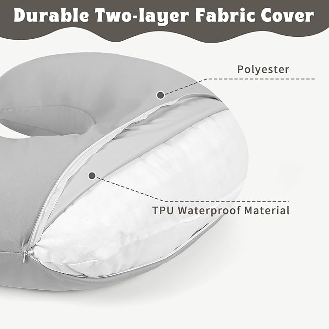 Hooyax Baby Waterproof Nursing Pillow Cover, Stretchy Nursing Covers for Breastfeeding Pillows, Adorable Infant Feeding Pillow Slipcover for Baby Boy and Girls (Grey)
