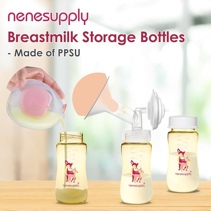NENESUPPLY 11oz / 330ml 3 pc Wide Mouth PPSU Breastmilk Storage Bottle Breast Pump Bottles Use for Pumping with Spectra S1 S2 Breast Pumps. Replace Spectra Bottles Breastmilk Collection One-piece Cap