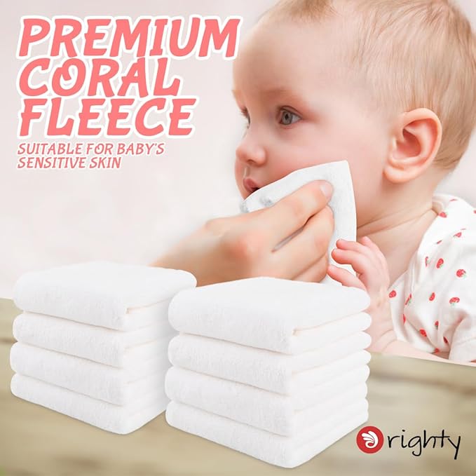 Orighty Burp Cloths for Baby 8 Pack - Super Soft & Absorbent Coral Fleece Baby Burp Cloth, 20x10 Inch Gentle Large Burping Rugs for Babies Sensitive Skin, Burping Cloths for Newborn Essential, White