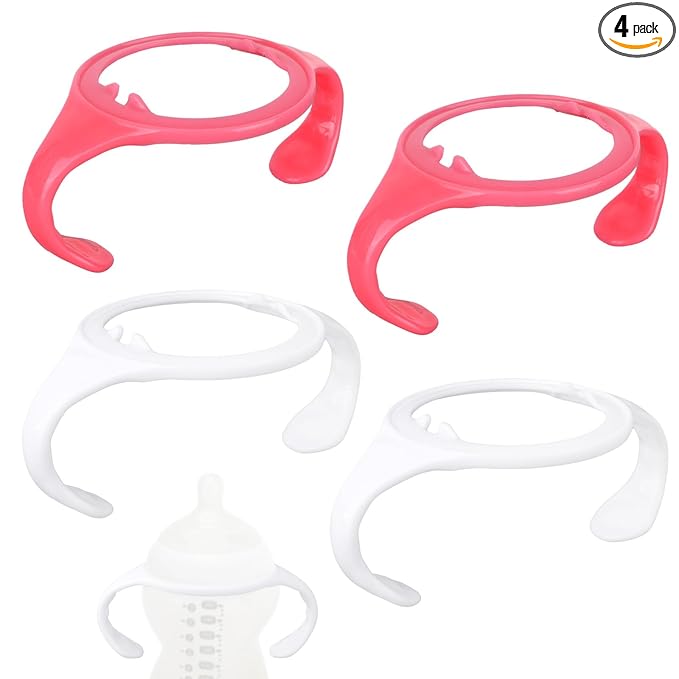 4pcs Baby Bottle Handles for Tommee Tippee, Ergonomic Non-Slip Grip BPA-Free Bottle Holder for Newborn Infant Hands Free Feeding (Pink, White)