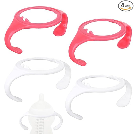 4pcs Baby Bottle Handles for Tommee Tippee, Ergonomic Non-Slip Grip BPA-Free Bottle Holder for Newborn Infant Hands Free Feeding (Pink, White)