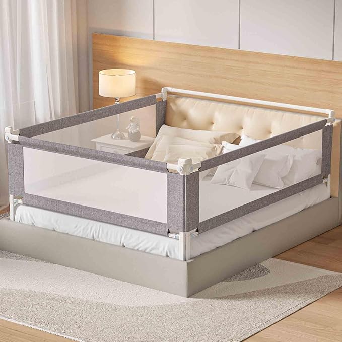 3-Piece Twin Size Bed Rail for Toddlers - Height Adjustable Baby Bed Rail Guard with Headboard Rod,Safety Bed Rails for Twin Size Bed with Child Lock(39x74.8x74.8 Inch)