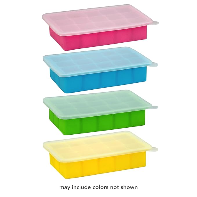 green sprouts Fresh Baby Food Freezer Tray made from Silicone | Perfectly portioned for baby's first feedings | Clear lid for covering food & stacking trays, Flexible for easy removal, Dishwasher safe
