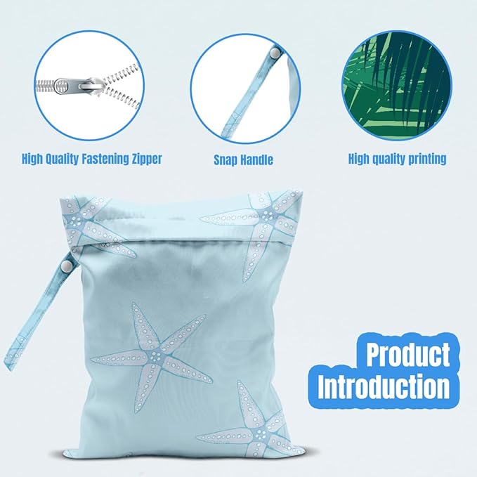 Wet Dry Bag, Wet Bag for Swimsuit, Travel, Beach, Pool, Diapers, Dirty Yoga Gym Clothes, Makeup Bag, Starfish Summer Vacation Essentials