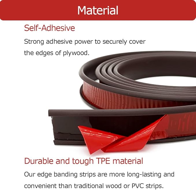 U Shape Plywood Edge Banding, Fit 3/4 inch Edge, Desk Edge Protector, Self-Adhesive Edge Trim for Veneer, Furniture, Countertop, Table, Sheet Metal, Brown, 20Ft
