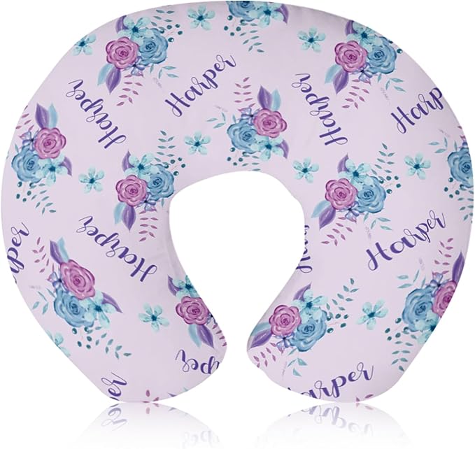 Customizable Flowers Baby Nursing Pillow Cover - Add Your Baby's Name, Ultra-Soft Stretch Fabric, Fits Standard Nursing Pillows, Ideal for Baby Showers Style 12