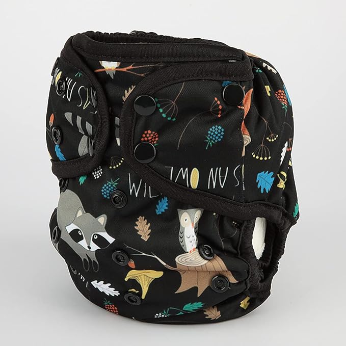 One Size Cloth Diaper Cover Snap With Double Gusset (Raccoon), One Fit All