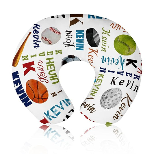 Baby Nursing Pillow Cover - Personalized Name Multi-Ball Design Breastfeeding U-Shaped for Bottle Feeding, Ultra Soft Comfortable Breastfeeding Pillow Cover for Infant Baby Boys and Girls