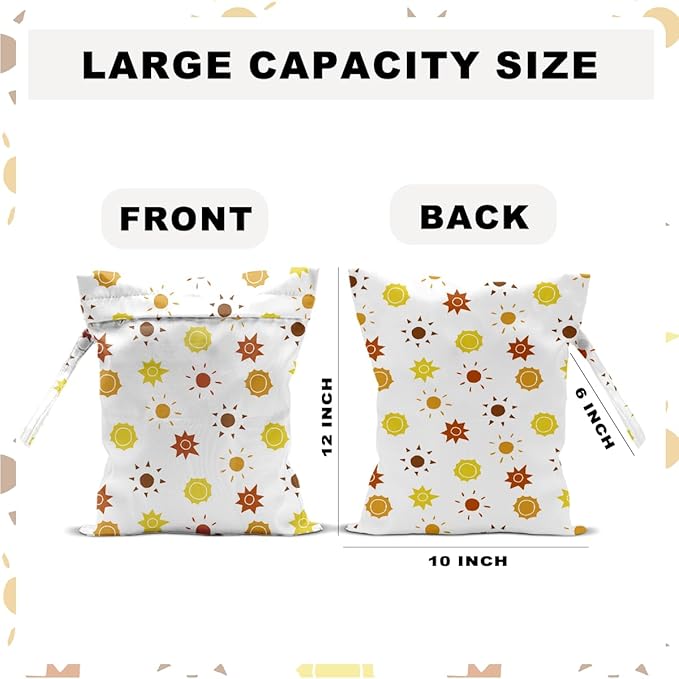 Sun Wet Dry Bag 12x10 Inch,Waterproof Reusable Wet Bag for Swimsuit, Travel, Beach, Pool, Diapers, Dirty Yoga Gym Clothes, Stroller, Toiletries, Makeup Bags, Sun Gifts for Women Friend