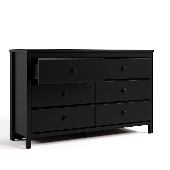 Storkcraft Alpine 6-Drawer Dresser (Black) – GREENGUARD Gold Certified, Black Dresser for Bedroom, Kids & Nursery Storage Drawers, Safety Interlocking Drawers, Pre-Installed Tracks, Kids Bedroom