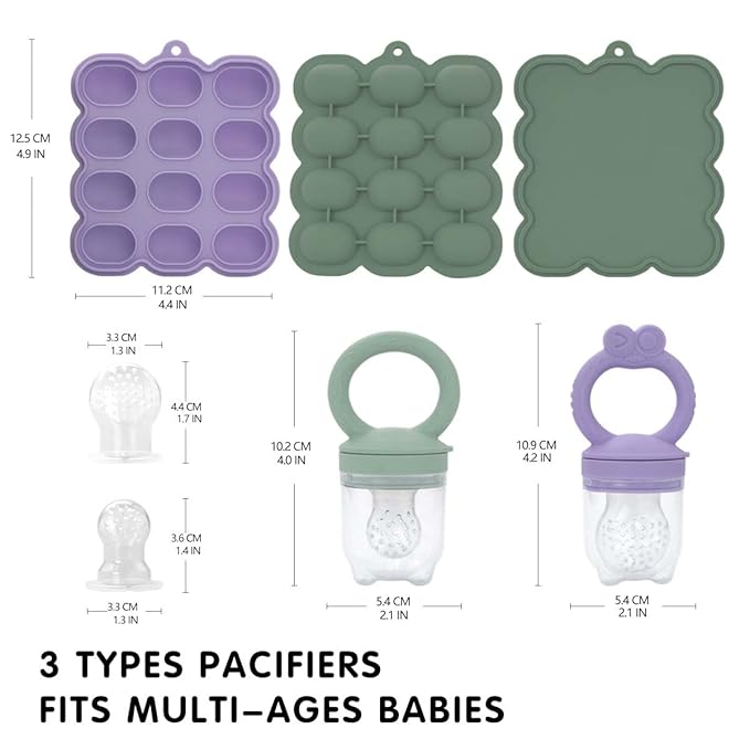 Baby Fruit Feeder Breastmilk Popsicle Molds Set, Silicone Food Storage Freezer Tray and Breast Milk Feeder Pacifier for Teething
