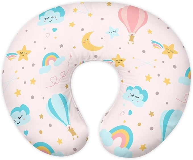 Hot Air Balloon Patterned Nursing Pillow Cover for Newborn Mothers, Specifically Designed for Original Breastfeeding Support Pillow Pink，Cartoon Clound Stars Moon(Cover Only)