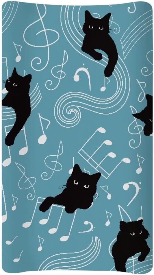 Cat Musical Baby Changing Pad Cover Cozy Diaper Changing Mat Cover Dust Cover Waterproof Breathable Nursery Pad Change Cover Fit 32"x16" Contoured Pad