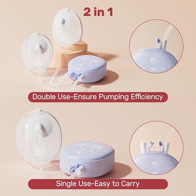 NCVI Wearable Breast Pump, 2 in 1 Hands-Free Breast Pump with 4 Modes 9 Levels, Hospital-Grade Materal, BPA Free, Low Noise Portable Electric Breastfeeding Pump with 21/24mm Flange for Mom