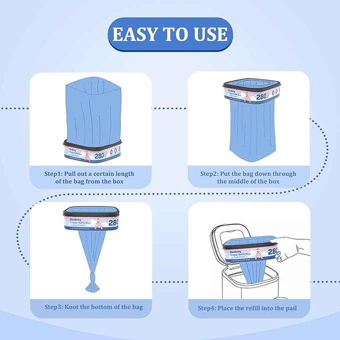 6 Pack Standard Square Bags Refill Compatible with Diaper Genie Compact, Select and Classic Pails, Max Odor Control, Disposal Bag Refills, Continuous Film, Hold Up to 280 Newborn-Sized Diapers