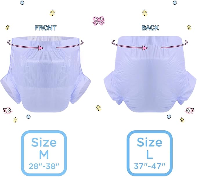 CutiePlusU Adult Diapers Heavy Absorption Dry Surface Disposable All Night-Purple 2 Pieces (Large 37"-47")