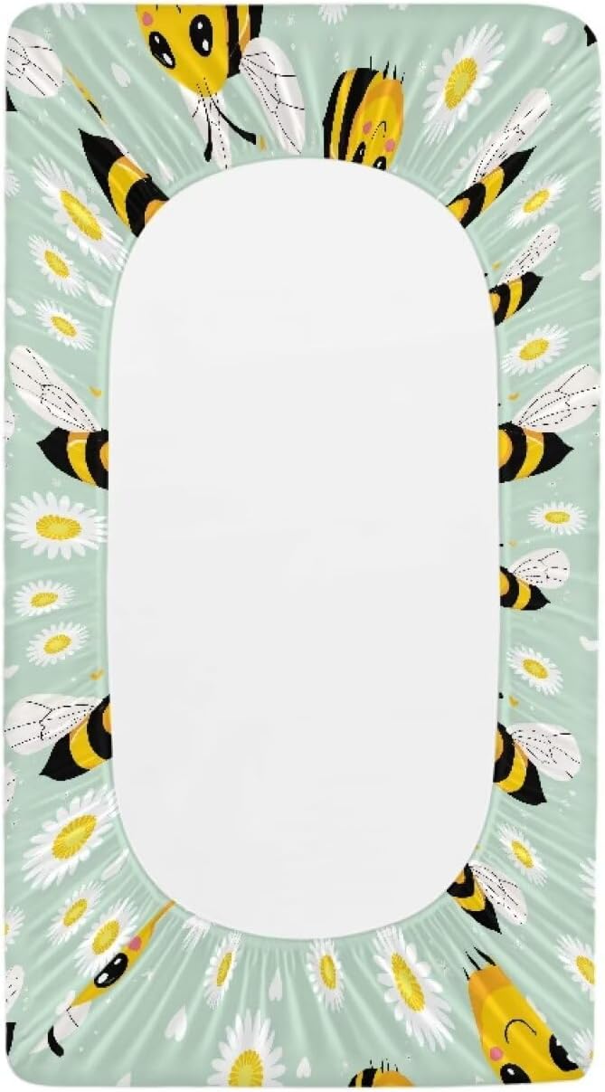 Bee Daisy Baby Changing Pad Cover Stretchy Diaper Changing Cover Infant/Toddler Waterproof Breathable Universal Tray Table Mat