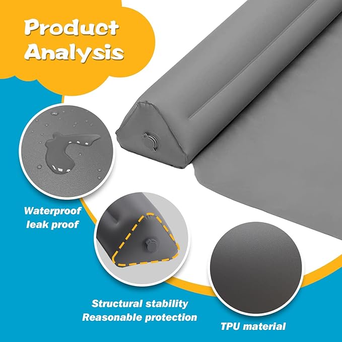 [2-Pack Inflatable Bed Rails for Toddlers with Pump] Soft Odorless TPU Bed Bumpers for Kids – Portable Non-Slip Travel Safety Guard for Twin, Full, Queen & King Beds – Washable & Easy to Inflate