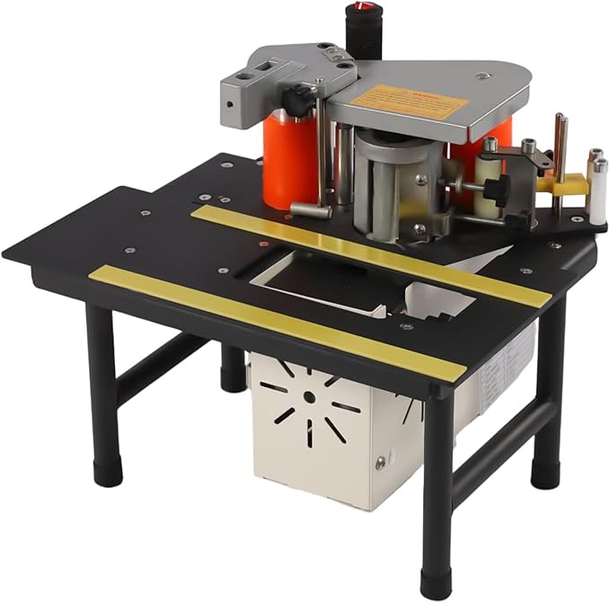Portable Edge Banding Machine, 900W 0-6M/Min Edge Banding Speed Woodworking Edge Bander Benchtop Double Side Gluing Banding Machine for Melamine Paper Wood Plastic, 0.28-2.4In Edge Banding Height