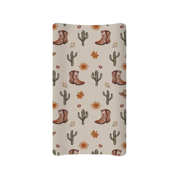 Western Cowboy Changing Table Pad Cover Cactus Diaper Changing Pad Cover White Baby Changing Pad Cover 32''*16'' Diaper Changing Cover