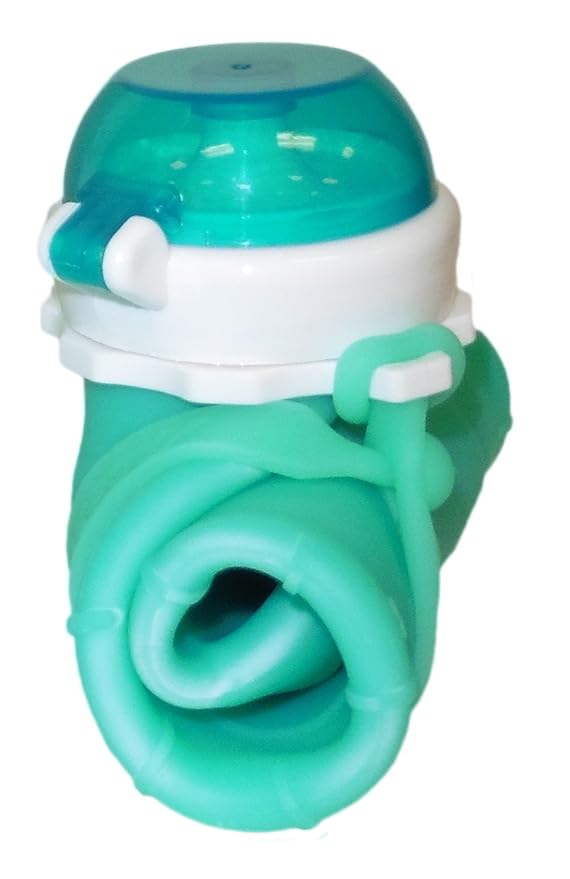 Squeasy Snacker Aqua 16 oz Spill Proof Silicone Reusable Food Pouch - For Both Soft Foods and Liquids - Water, Apple Sauce, Yogurt, Smoothies, Baby Food - Dishwasher Safe