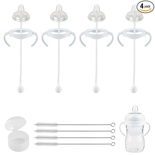 Sippy Cup Conversion Kit for Philips Avent Natural Baby Bottles, Weighted Straw Replacement Kit with Spout Nipples and Handle, 4-Pack， 6M+