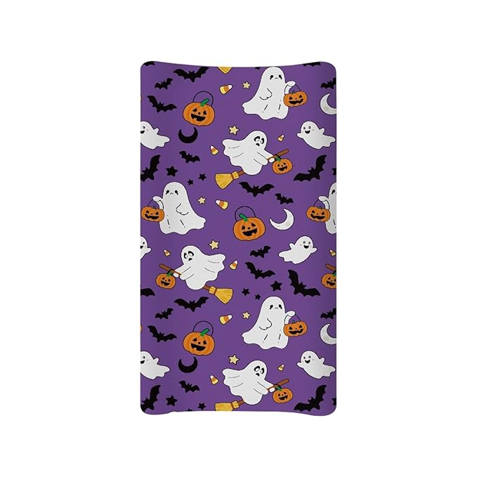 Ghost Pumpkin Baby Nursery Diaper Changing Pad Covers Halloween Change Table Cover Sheets for Newborn Boys, One Size, Breathable Soft Changing Table Covers