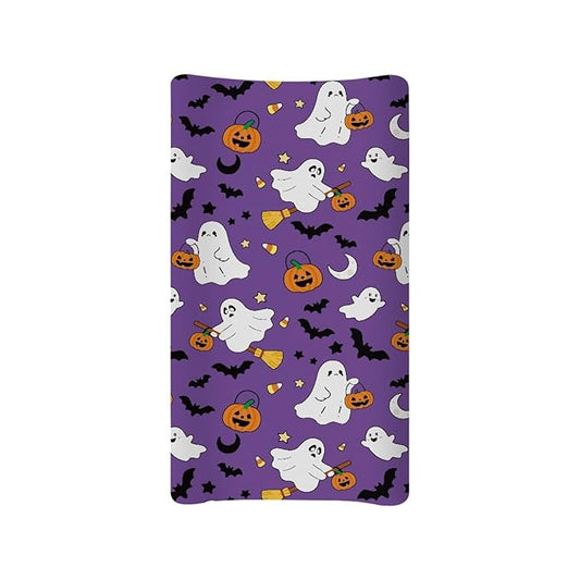 Ghost Pumpkin Baby Nursery Diaper Changing Pad Covers Halloween Change Table Cover Sheets for Newborn Boys, One Size, Breathable Soft Changing Table Covers