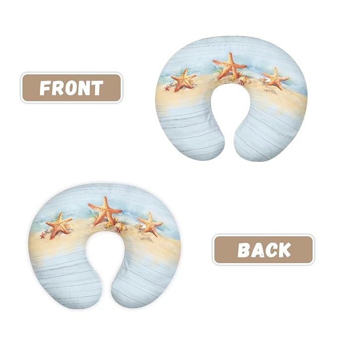 Wooden Plank and Starfish Nursing Pillow Cover for Baby Boy Girl Breastfeeding Slipcover Infant Newborn Nursery Bottle Pillowcase Stretchy Replaceable Pillow Cover Slipcover