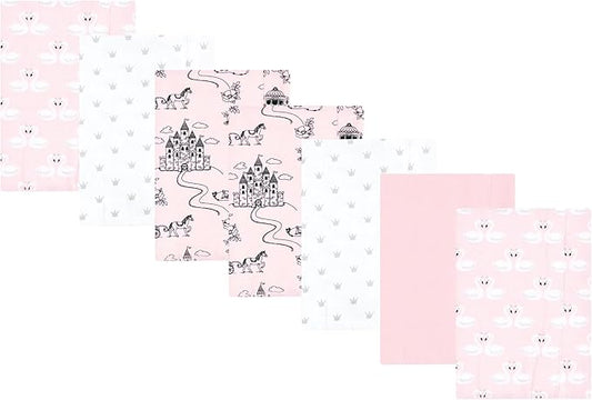 Luvable Friends Hudson Baby Flannel Burp Cloths 7pk, Pink Princess