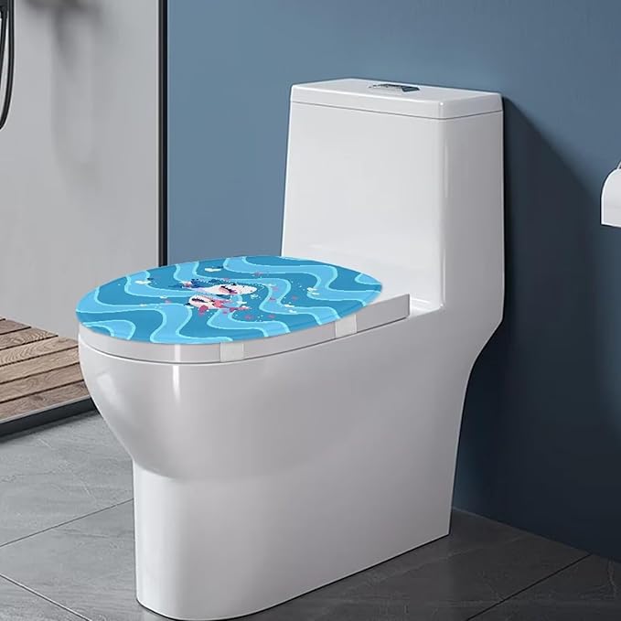 Cute Cartoon Shark Toilet Lid Covers Flannel Fabric Breathable Toilet Seat Covers for Kids Bathroom Decor, Dustproof Seat Covers Keep Clean Tidy Reusable Toilet Protector