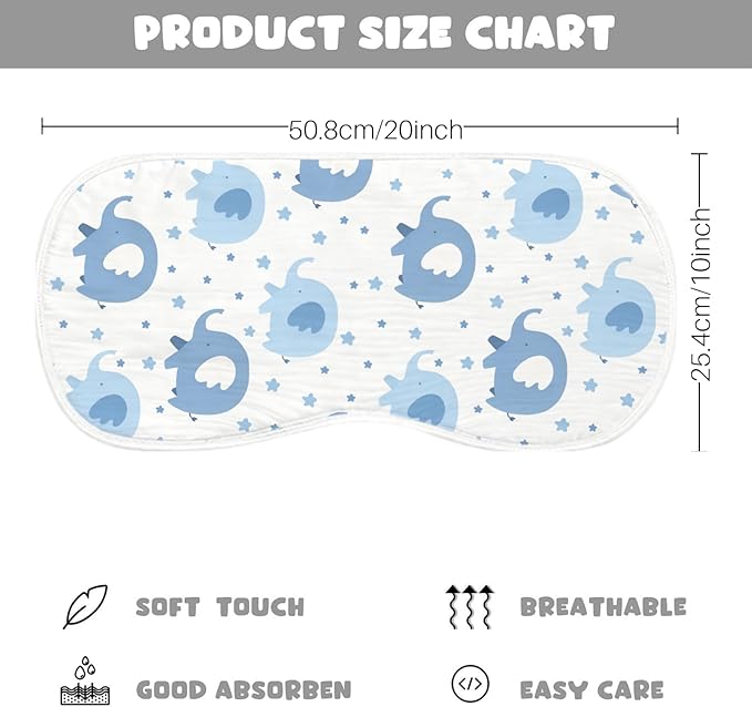 5pcs Elephant Burp Cloths for Baby Boys Girls 100% Cotton Blue Elephant Themed Design Burp Rags, Soft Breathable Muslin Burping Cloths Absorbent Spit-Up Cloths for Infant Newborns