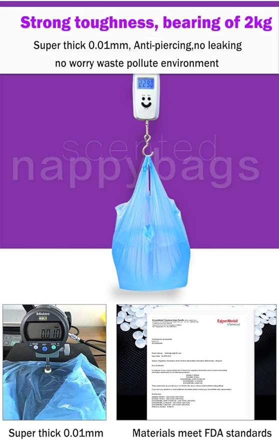 Disposable Diaper Bag for Baby, Diaper Sacks Cover the Incontinence Odor Really, Fresh Light Baby Powder Faint Scent, 540 Counts 180 Bags, Blue