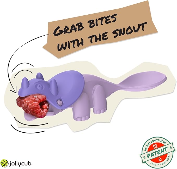 Jollycub® Interactive Toddler Utensils, Dino Chomperware™, Kids Silverware Set, BPA Free, Made in USA (Purple Fruits)