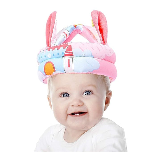 Cute Baby Safety Anti-Bump Walking Helmet, Infant Toddler Anti-Collision Head Cushion Soft Breathable, Kids Anti-Fall Protective Harnesses Cap for Crawling, Walking and Playing (Pink Castle)