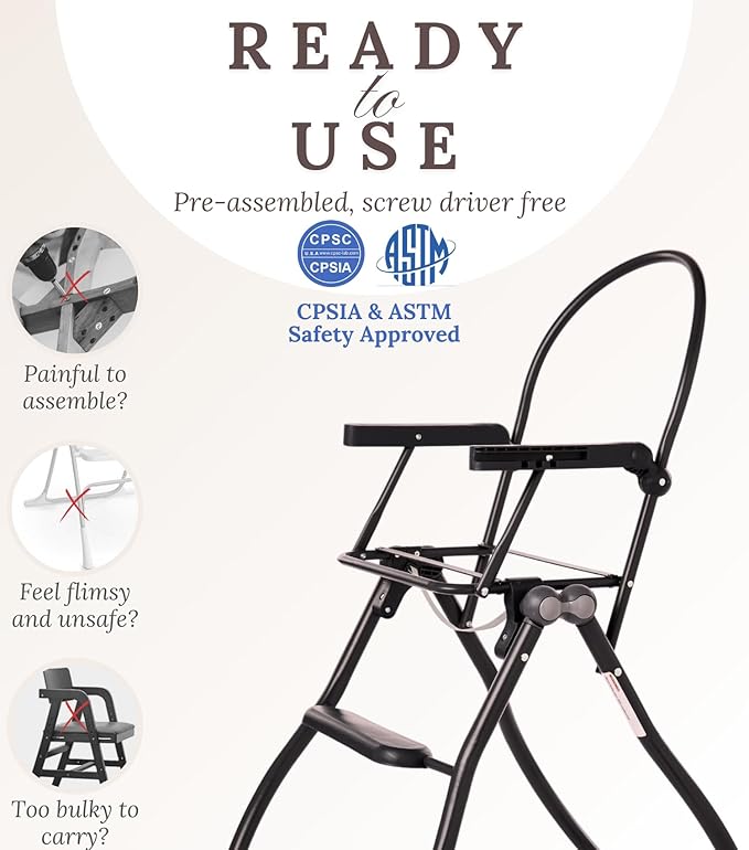 CuddoBaby Purrfect High Chair for Babies & Toddlers, Foldable Highchair with Weld-in-One Stable Base, 5-Point Harness, Large Adjustable Tray, Storage Bag, Waterproof PU Leather, Unisex - Friends