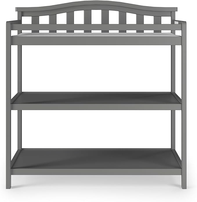 Child Craft Arch Top Infant Changing Table, Water-Resistant Pad and Safety Strap, Anti-Tip Kit Included to Prevent Tipping, Non-Toxic, Baby Safe Finish (Cool Gray)
