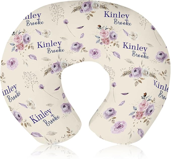 Customizable Flowers Baby Nursing Pillow Cover - Add Your Baby's Name, Ultra-Soft Stretch Fabric, Fits Standard Nursing Pillows, Ideal for Baby Showers Style 16